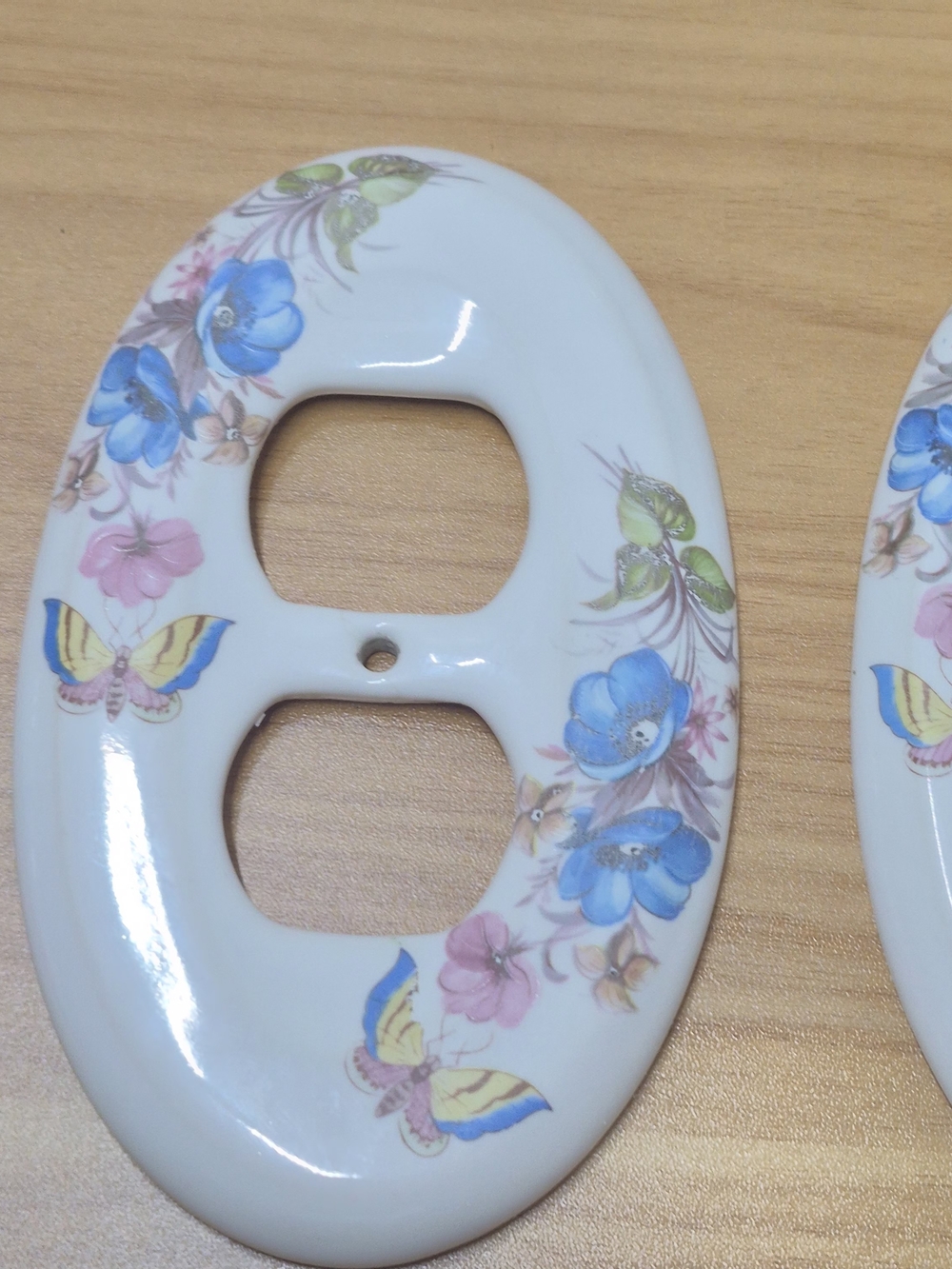 Vintage Oval Porcelain Light Switch & Outlet Covers 6Pc Set Floral Butterfly - Picture 5 of 16